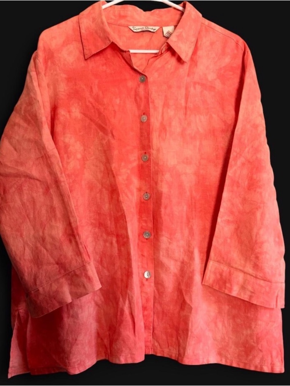 French Laundry Coral/Orange Tie Dye 100% Linen Blouse Shacket 1x